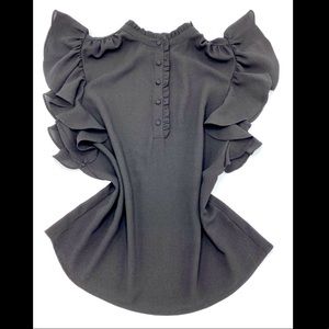 Classic Black Flounce Ruffle Blouse